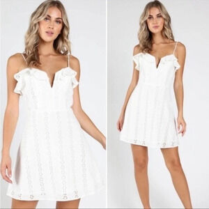 Eyelet Boho Adjustable White Lace Romantic Mini Sundress Coastal Cowgirl Size S